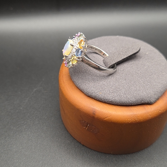 Opal & Multicolor Gemstone S/S Ring. Size 9 - Picture 2 of 5